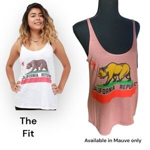 HEART BREAKER Y2K Women’s California Republic Graphic Tank Top, Mauve Small NWOT